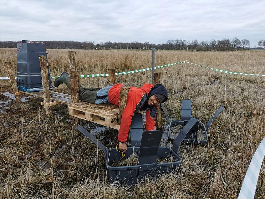 Installation of GHG chambers at the research sites during a field campaign in early April 2021. ©Kathatina Laage