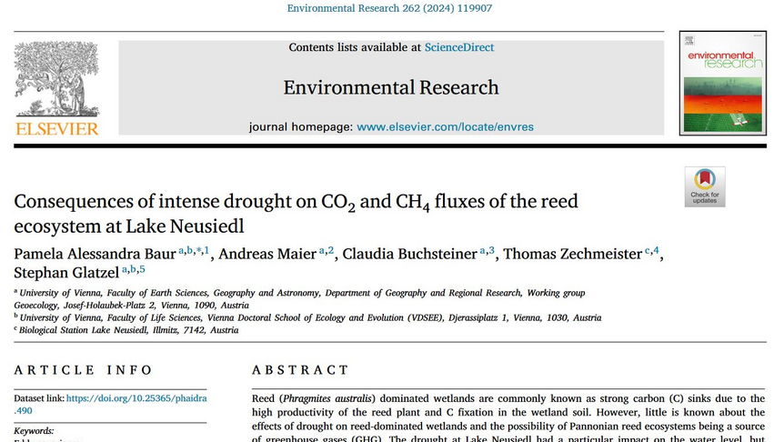 Publikation "Consequences of intense drought on CO2 and CH4 fluxes of the reed ecosystem at Lake Neusiedl" in Environmental Research