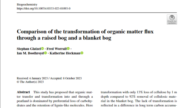 Comparison of the transformation of organic matter flux through a raised bog and a blanket bog